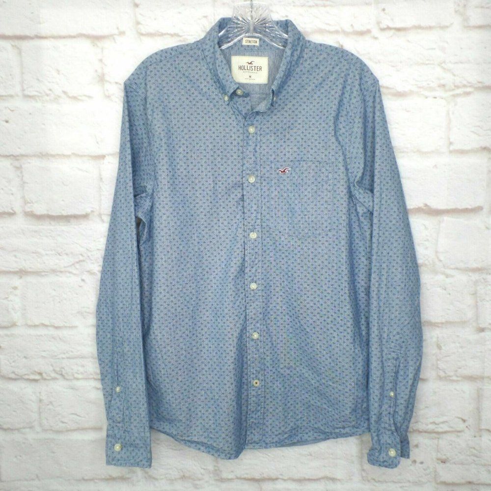 Hollister Button Up Shirt Men's Size M Long Sleeve Blue Stretch